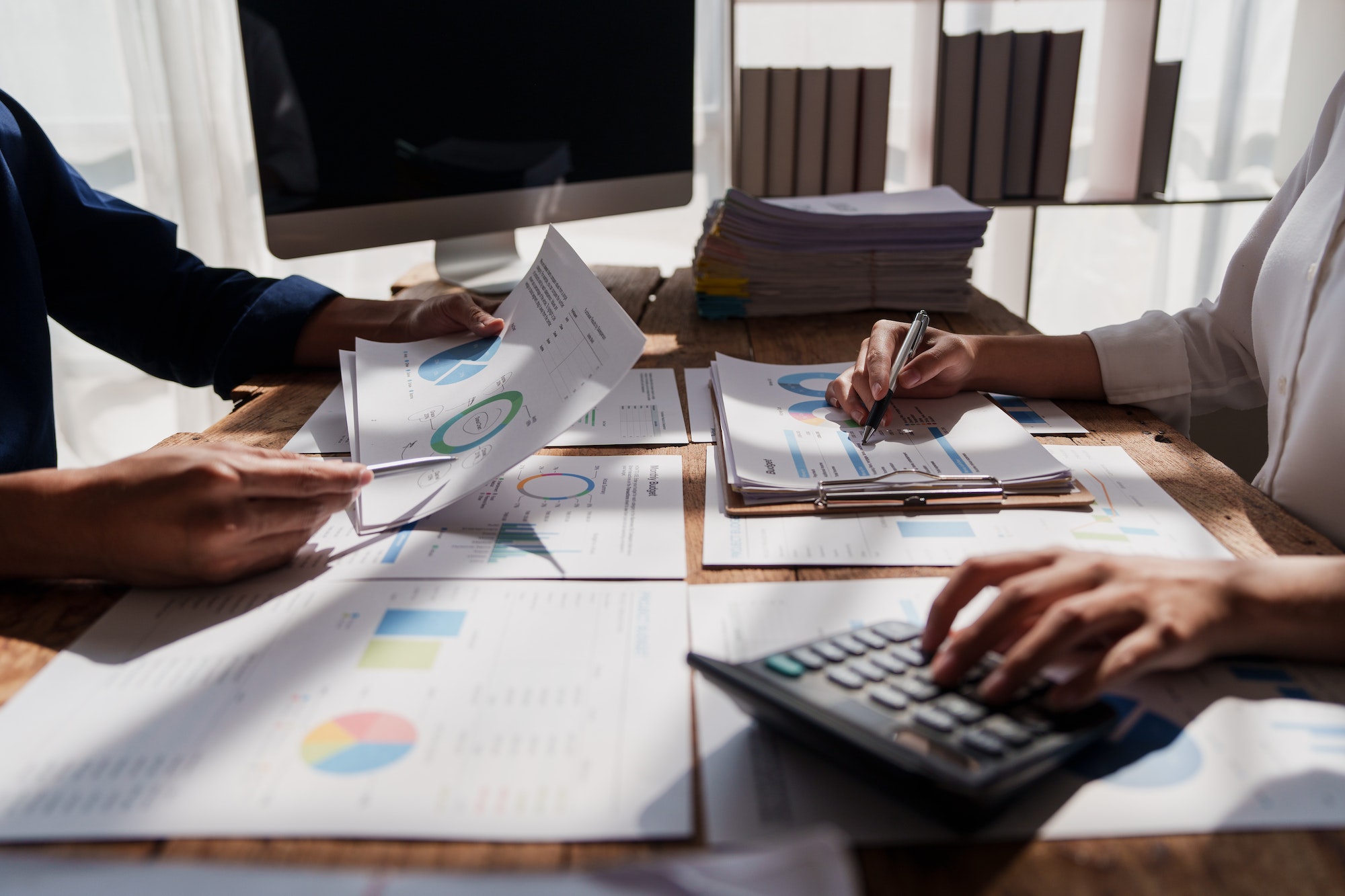 Close up business people analyze fund investment. Business Consulting, meeting, finance investment