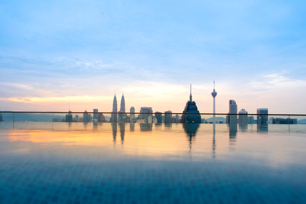 reflection of Malaysia skyline cityscape